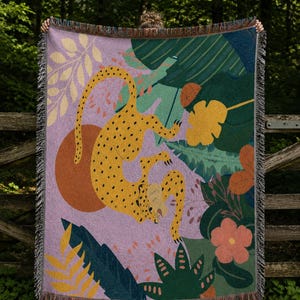 Leopard Woven Throw Blanket – Tropical Jungle Tapestry, Cozy Sofa Decor- Animal Print