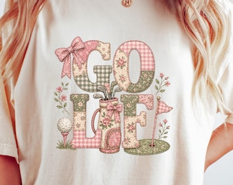 Camisa de golf con estampado de retazos, idea de regalo para amantes del golf, camiseta de golf estética, conjunto de golf vintage, colores cómodos, camisa informal de fin de semana.