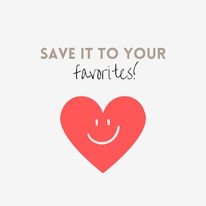 K&ouml;nnte beinhalten: Ein rotes Herz mit einem l&auml;chelnden Gesicht auf wei&szlig;em Hintergrund. Der Text "SAVE IT TO YOUR favorites!" steht in einer handschriftlichen Schriftart &uuml;ber dem Herz.