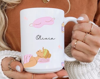 Taza para esteticista, regalo para spa facial, taza personalizada con nombre para terapeuta de belleza, taza de café para el cuidado personal, taza de cerámica para amantes del cuidado de la piel