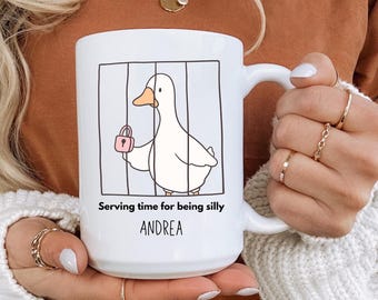 Funny Silly Goose Mug – Got Too Silly Goose Behind Bars Meme Cup, Gag Gift for Men, Colorful Coffee Mug, Quirky Goose Humor