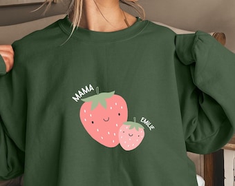 Suéter Mamá Fresa y Bebé Fresa, Idea de regalo única para mamá, Lindo suéter de frutas, Suéter acogedor para la familia