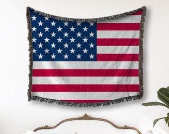 American Flag Woven Blanket, Patriotic Home Decor, Cozy USA Throw Blanket, Gift Idea for Veterans, 4th of July, Independence Day