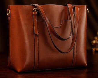 Vintage Leather Tote Bag: Soft Cowhide Shoulder Bag, Large Capacity