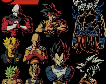 Diseño de bordado de anime: Paquete de Goku y Vegeta (descarga digital)
