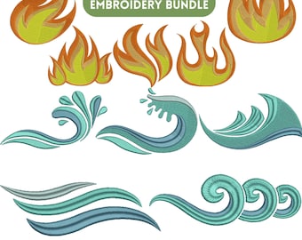 Flame Embroidery Design: Fire and Water Motif (Digital Download)