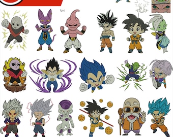Diseño de bordado de anime: Paquete de dibujos animados de Goku y Vegeta (descarga digital)