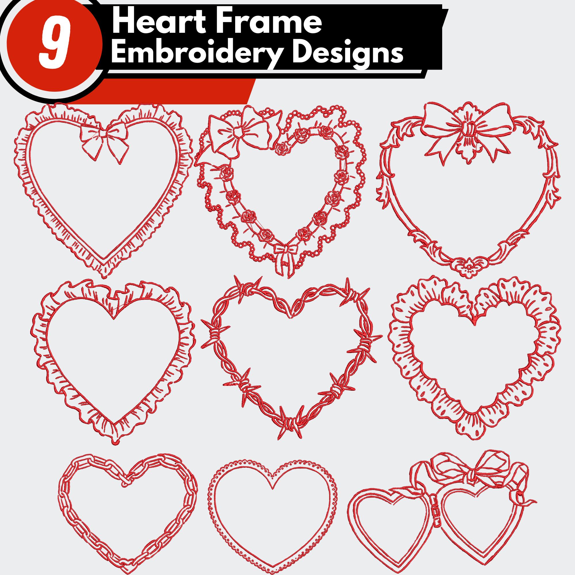 Heart Frame Embroidery Design Bundle, 9 Valentine Heart Frame Machine ...