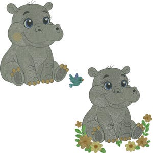 Baby Hippo Embroidery Design, Hippopotamus Embroidery, Happy Hippo embroidery, Floral Hippo Embroidery, Machine Embroidery Designs