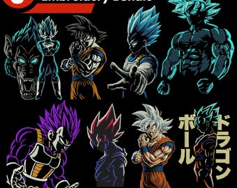 Diseño de bordado de anime premium, paquete, bordado inspirado en anime, Goku y Vageta inspirados en anime premium, diseño de bordado a máquina.
