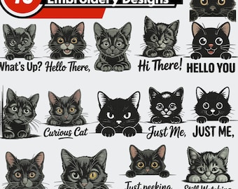 Black Cat Embroidery Design, Cute Cat Embroidery, Kitten Animal Motif, Happy Cat Embroidery, Cat Embroidery, Machine embroidery design