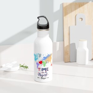 Botella de agua de acero inoxidable para la aventura, regalo de viaje, hidratación ecológica, cita inspiradora, diseño único