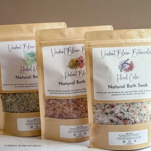Handmade Natural Bath Soaks Made with Magnesium Flakes, Bath Salts, Dried Botanicals, Relaxation