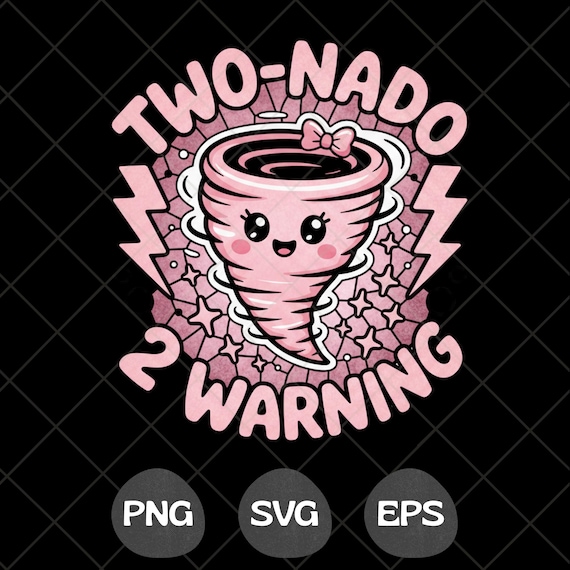 Two-nado Warning 2nd Birthday PNG SVG, Girl Tornado Party Shirt Design, Pink 2 Year Old Birthday Shirt for Cricut and Silhouette