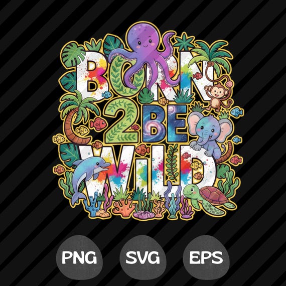 Born 2 Be Wild 2nd Birthday PNG Safari Jungle Party Design