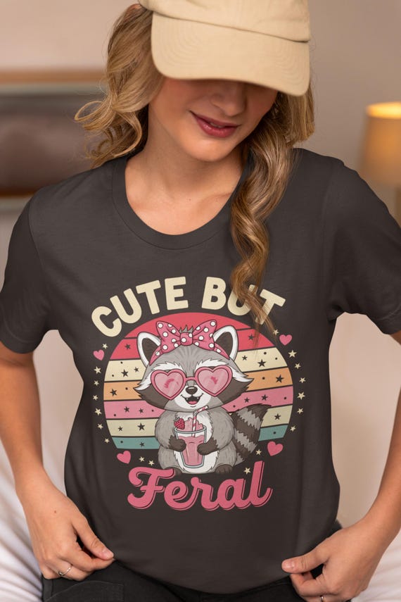 Cute But Feral Png, Instant Digital Download, SVG,EPS, Funny Raccoon With Bow Png, Retro Png, Trendy Png, T-Shirt Design, Sublimation Design