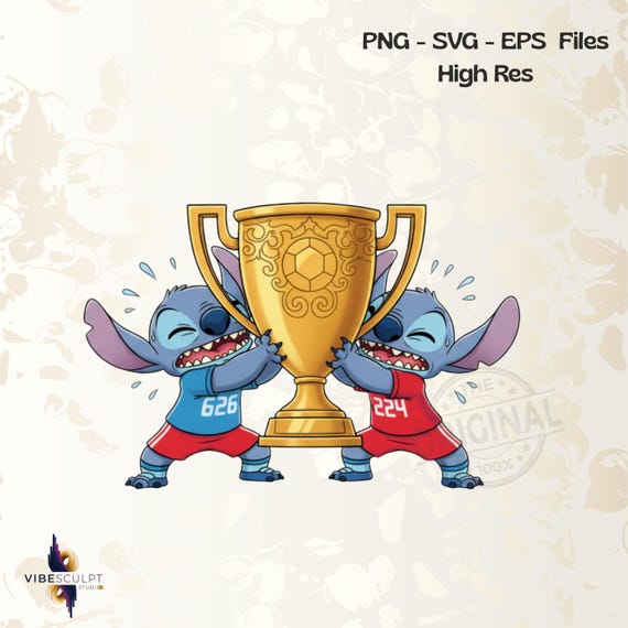 Stitch Trophy Soccer PNG, Cute Stitch Football Trophy Clipart, Kawaii Trophy Sport PNG, Cartoon Soccer Design for Shirt Mug