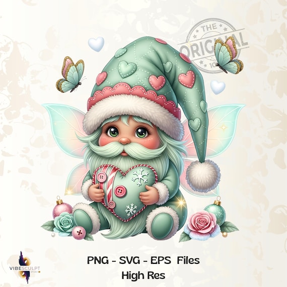 Cute Baby Gnome PNG, Winter Gnomes PNG Design, Crystal Butterfly Gnome, Sublimation (Digital Download)