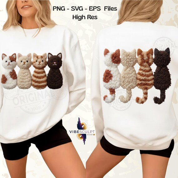 Funny Cats Front and Back PNG, Latch Hook Yarn Crochet Cats Sublimation,  Funny Kittens, Cat Lover Lady, Cute Cats, Kittens Clipart, Cat Mom