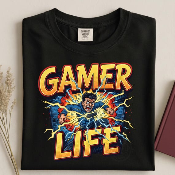 Gaming Shirt PNG, Gamer Life Png, Gamer Graffiti Artwork, Neon Hoodie Player Design, POD Sublimation File