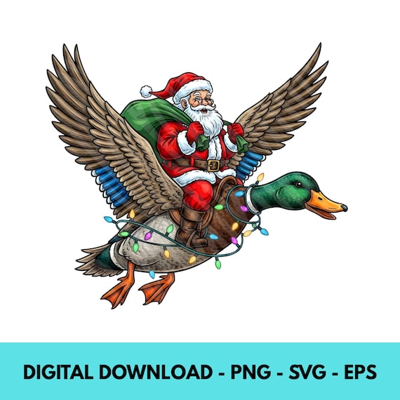 Santa Duck Christmas PNG, Flying Mallard Duck PNG, Holly Jolly Png, Christmas Santa png, Santa Camo Christmas,  Digital Download