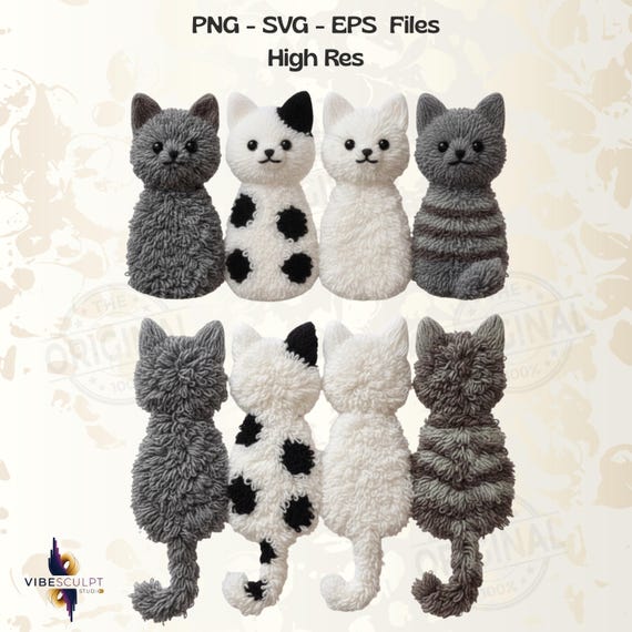 Latch Hook Yarn Crochet Cats Shirt Design, Cat Sublimation, Funny Kittens, Cat Lover Lady, Cute Cats, Kittens Clipart, Instant Download