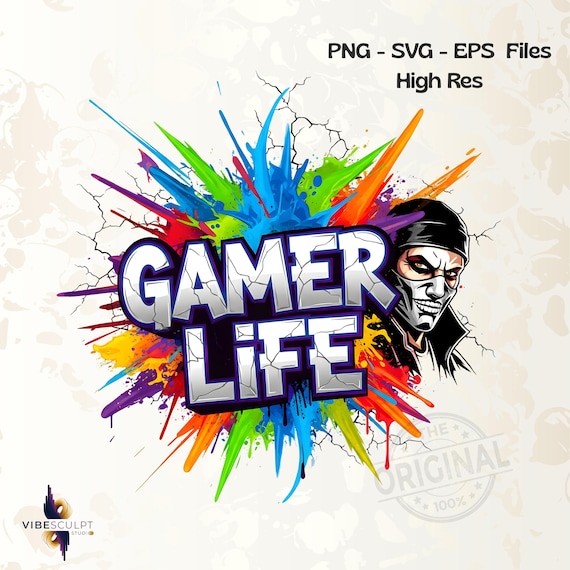 Gamer Life PNG Design, Neon Gamer Graffiti Clipart, Hoodie Player Controller Art, Gaming Shirt Sublimation File
