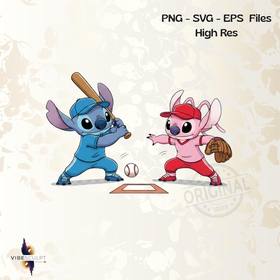 Stitch baseball PNG, Cute Stitch baseball Clipart, Kawaii Stitch Sport PNG, Cartoon baseball Design