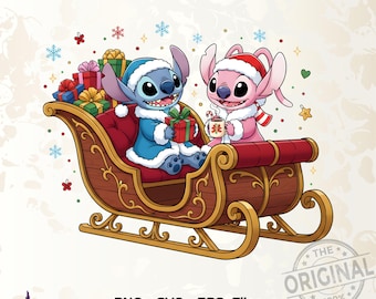 かわいいスティッチのクリスマスPNG、スティッチのサンタのそりのクリップアート、かわいいスティッチのホリデーPNG、クリスマスのそりのステッチのデザイン