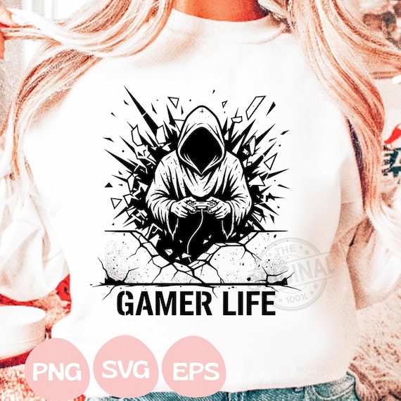 Gamer Life PNG SVG EPS For T-Shirt, Neon Graffiti Gamer Clipart, Hooded Player Controller Art, Gaming Shirt Sublimation Design