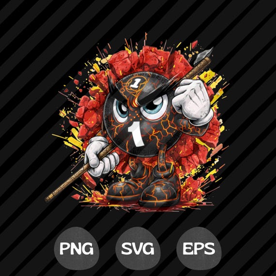 Angry 1 Ball PNG SVG Pool Billiards Shirt Design, Billiard Ball Art, Pool Player T-Shirt PNG, Cue Stick Cartoon Graphic, Instant Download