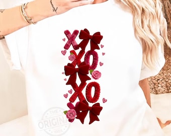 Valentine XOXO Png, Latch Hook Yarn Bow, Faux Yarn Png, Coquette Sublimation, Faux Embroidery Shirt Png, Cute Valentine Digital Download
