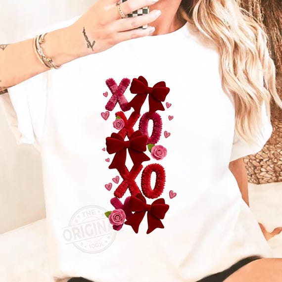 Valentine XOXO Png, Latch Hook Yarn Bow, Faux Yarn Png, Coquette Sublimation, Faux Embroidery Shirt Png, Cute Valentine Digital Download