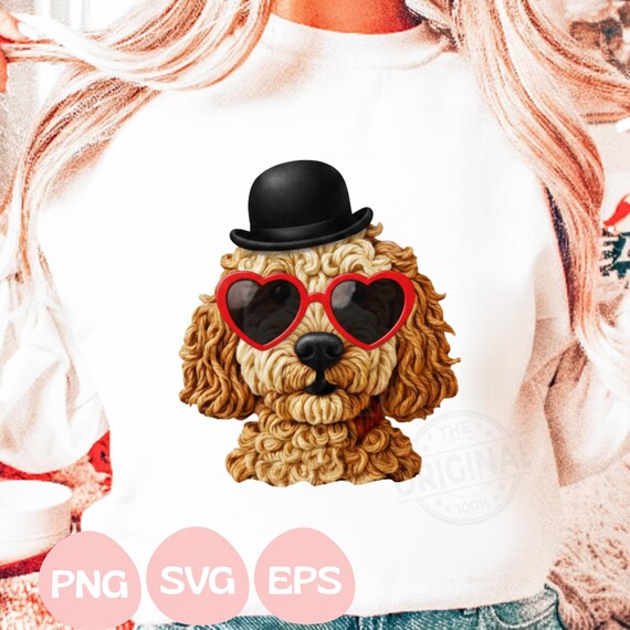 Dog Valentines Day Goldendoodle PNG SVG, Dog Heart Faux Yarn Png, Dog Lover PNG, Sublimation Shirt Design Pink Dog Trendy Valentine Png
