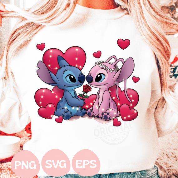 Happy Valentine Stitch Png, Valentine Vibes Png, Pink Heart Valentine Cartoon Png, Stitch  Valentine Png, Stitch Valentine heart PNG SVG