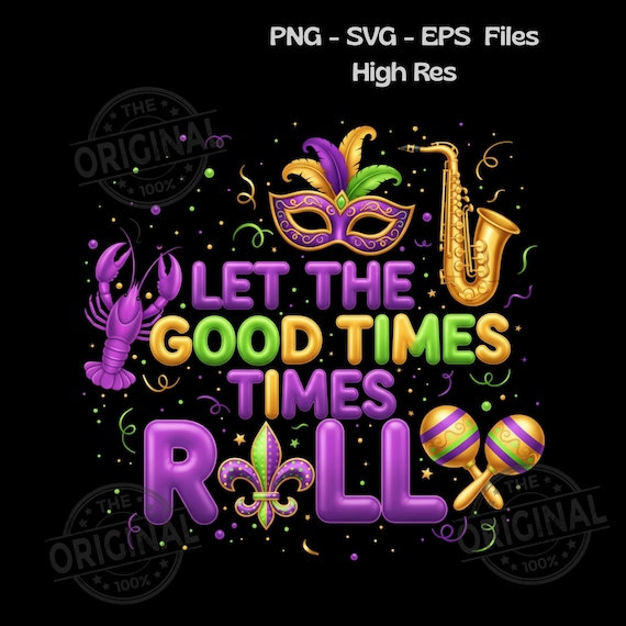 Mardi Gras Png, Let the Good Times Roll Png, Coquette Bow Crawfish Carnival design, Brushstroke Mardi Gras Png, digital download