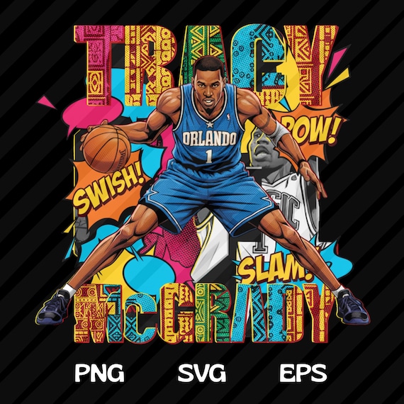 Tracy McGrady PNG T-Shirt Design, Basketball DTF Transfer, Basketball Lover Png, Basketball Comic Graphic Tee Sublimation