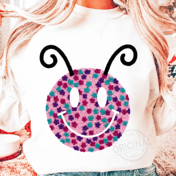 Faux Yarn Retro Smiley Face Floral Png, Inspirational Png, Self Worth Png, Motivational Png file, Mental Health Matters Png, Self Love Png