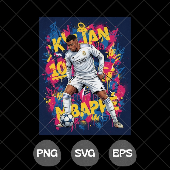Mbappe PNG SVG, Football T-Shirt Design, Football Player DTF Transfer, Football Lover Png, Football Comic Graphic Tee Sublimation