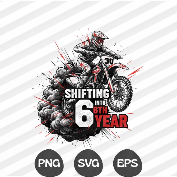 6th Birthday Dirt Bike Boy SVG PNG Motocross Racing Design