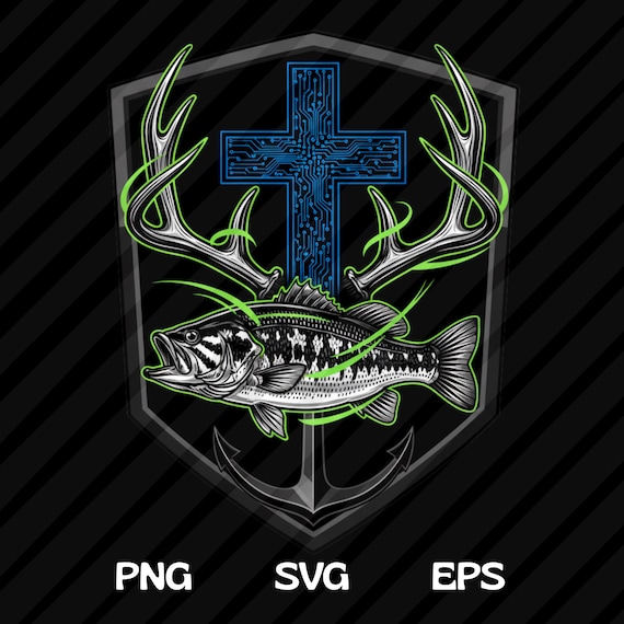 Hunting Fishing Cross Camo Faith PNG SVG Christian Outdoors Design