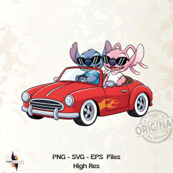 Stitch PNG Cool Stitch Car PNG Kawaii Cartoon Stitch Driving Sunglasses Clipart Funny Design for Shirt Mug Sublimation