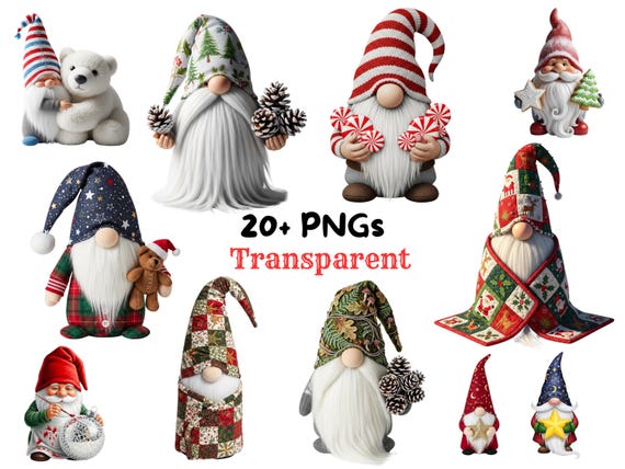 20 PNG, Watercolor Festive Gnomes Collection Clipart, Christmas Gnomes Clipart, Fantasy Clipart, Winter Holidays, Gnomes PNG, Commercial Use