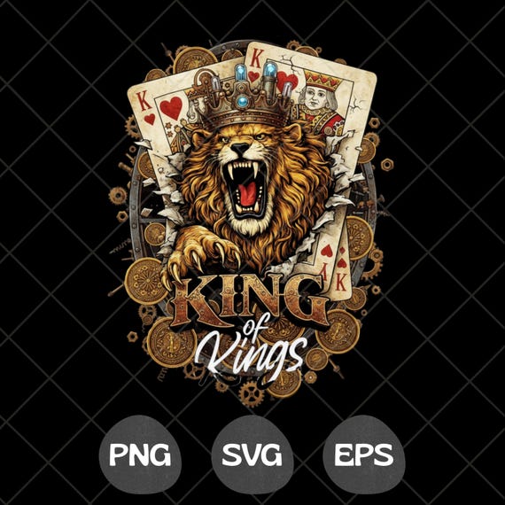 King of Kings Shirt SVG PNG, Lion King Playing Cards Design, Royal Gambling T-Shirt Graphic, Poker King Sublimation