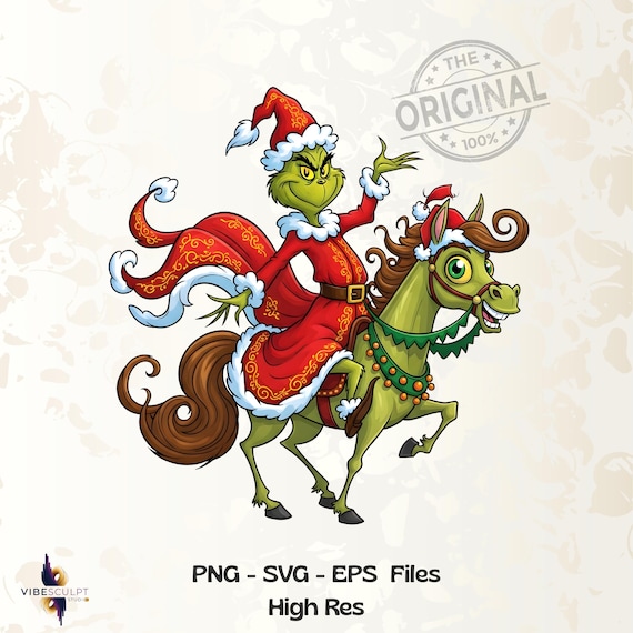 Elegant Cartoon Grinch Riding a Horse, Girly Grinch png, Preppy Grinch png, Grinch shirt png, Funny Grinch png, Funny Christmas PNG