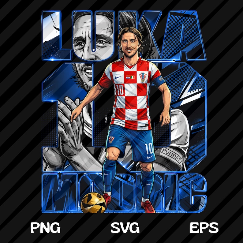 Luka Modrić Kroatien Fotboll PNG T-shirt Design (Digital Nedladdning) bild 1
