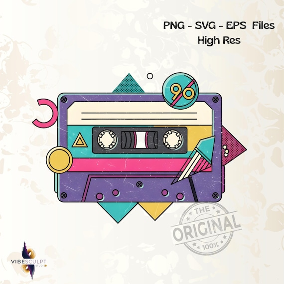 Vintage 80s & 90s Retro Cassette PNG Design, Vintage Mixtape Sublimation for Music Lovers Digital Download,  High Resolution Art