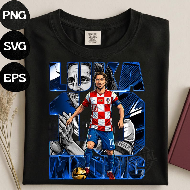 Luka Modrić Kroatien Fotboll PNG T-shirt Design (Digital Nedladdning) bild 8