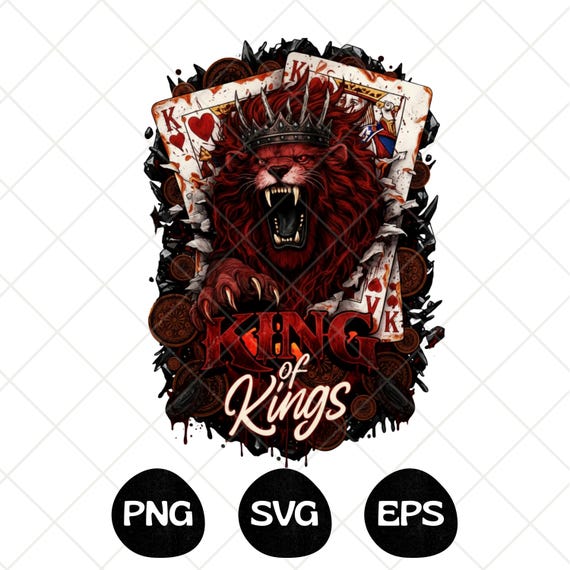 King of Kings Shirt PNG SVG, Lion King Shirt Design, Lion King Playing Cards Design, Royal Gambling T-Shirt Graphic, Poker King Sublimation
