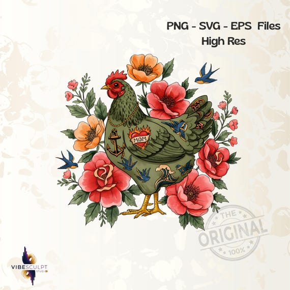 Chicken png Checkered Flower Chicken png Wildflower Chicken png Chicken Coquette png Cute Chicken Design Chicken Lover png